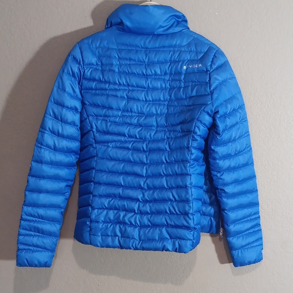 Spyder Blue Women's Puffer Jacket with Light Turquoise Lining - Picture 4 of 4